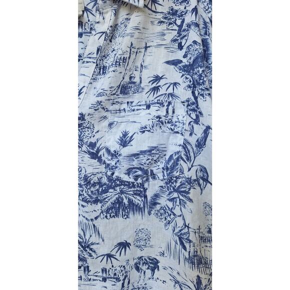 J Joie 100% Linen Short Sleeves Boxy Tropical Hawaiian Shirt Blue White Size M - Picture 5 of 8